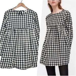 ZARA Gingham Babydoll Romper Dress